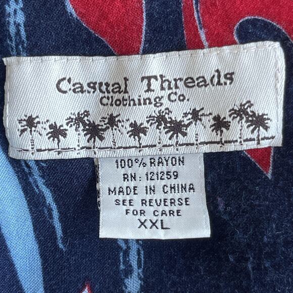 Casual Threads Shirt Mens 2XL Navy Blue Red Hawaiian Floral Rayon Camp Aloha - Picture 4 of 9